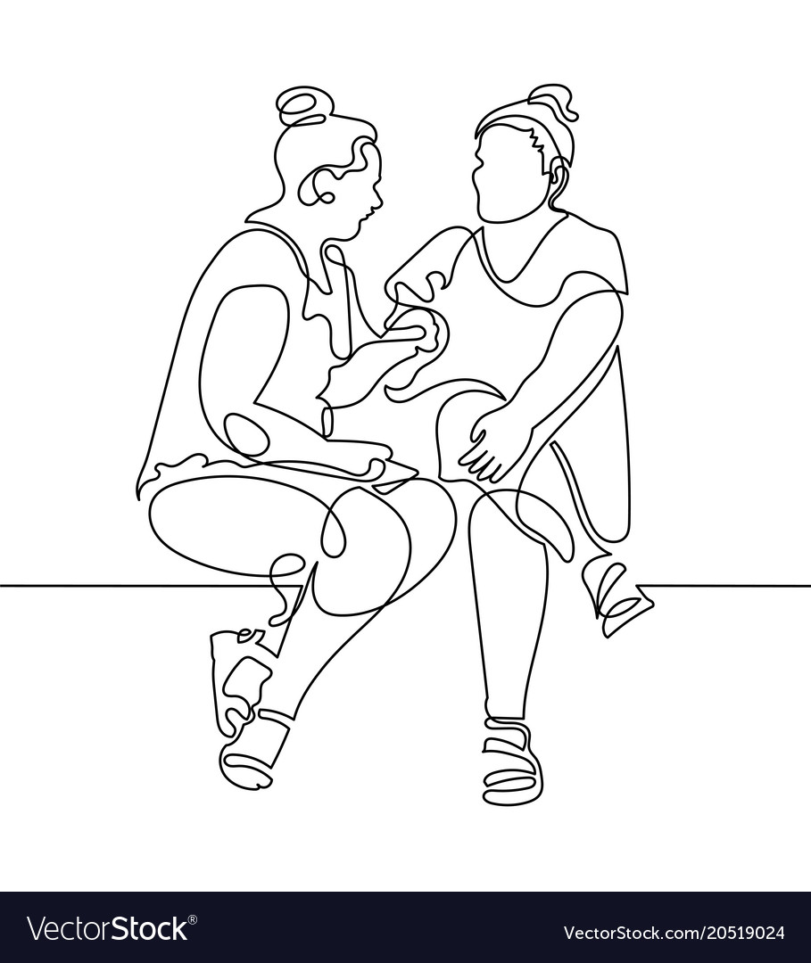 Continuous One Line Drawing Two Women Are Vector Image 3866