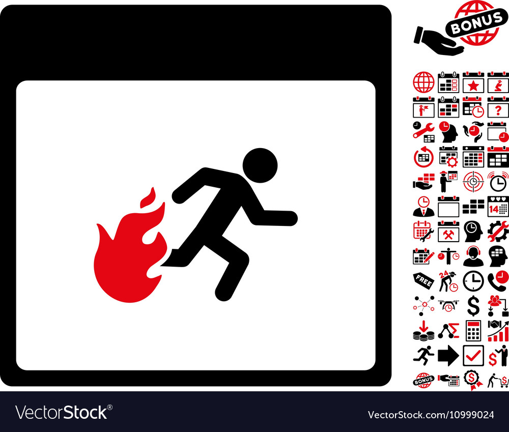 Fire evacuation man calendar page flat icon