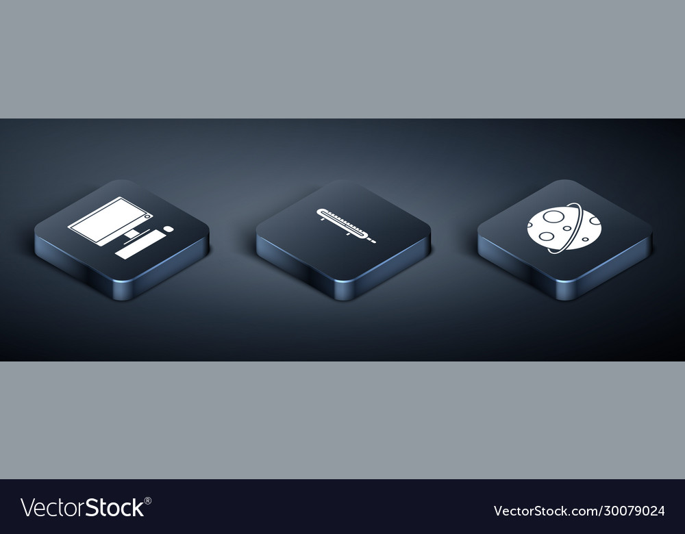 Set isometric computer monitor with keyboard