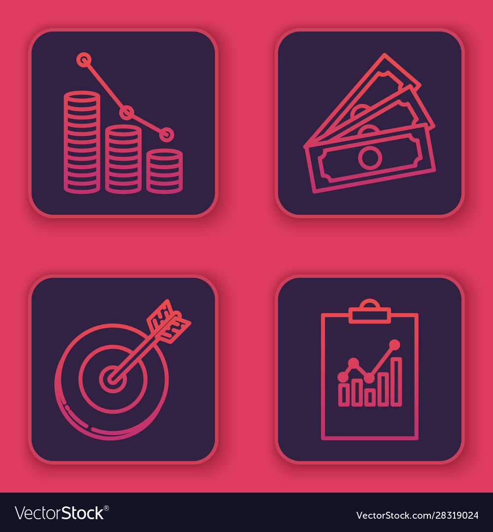Set line pie chart infographic and coin target vector image Set line pie chart infographic and coin target