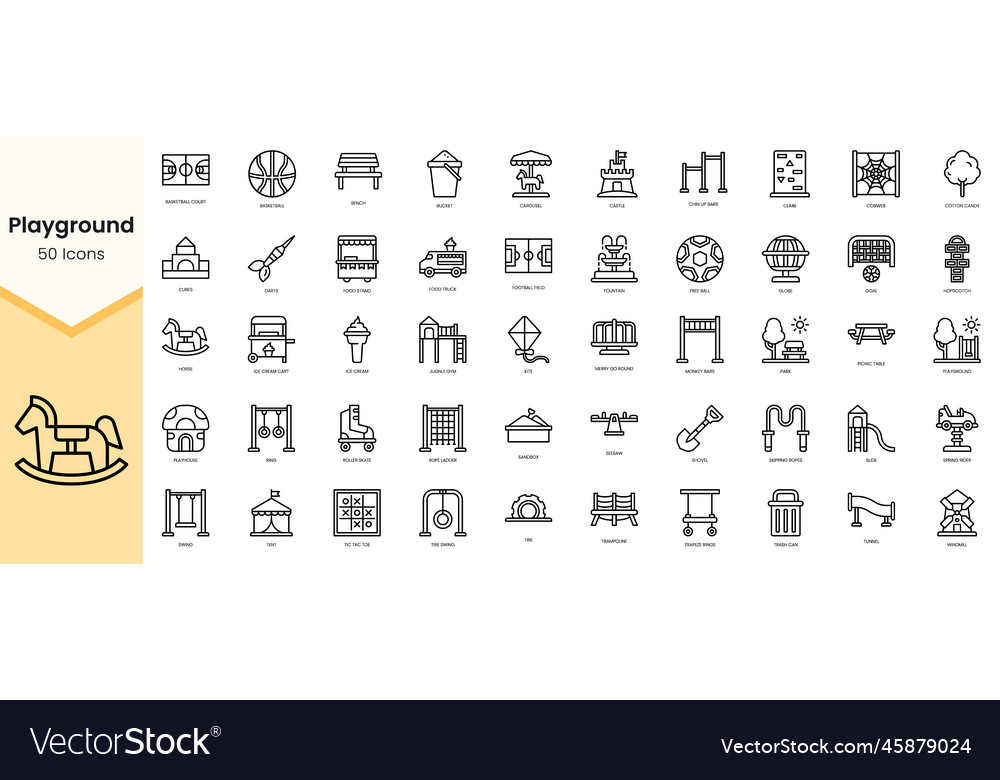 Simple outline set of playground icons linear vector image Simple outline set of playground icons linear
