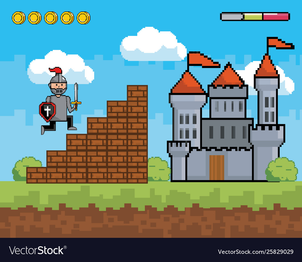 Arcade game world and pixel scene design