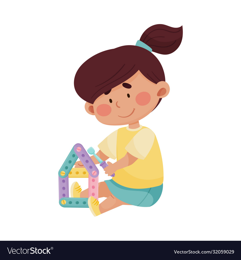 Cheerful girl sitting and playing Royalty Free Vector Image