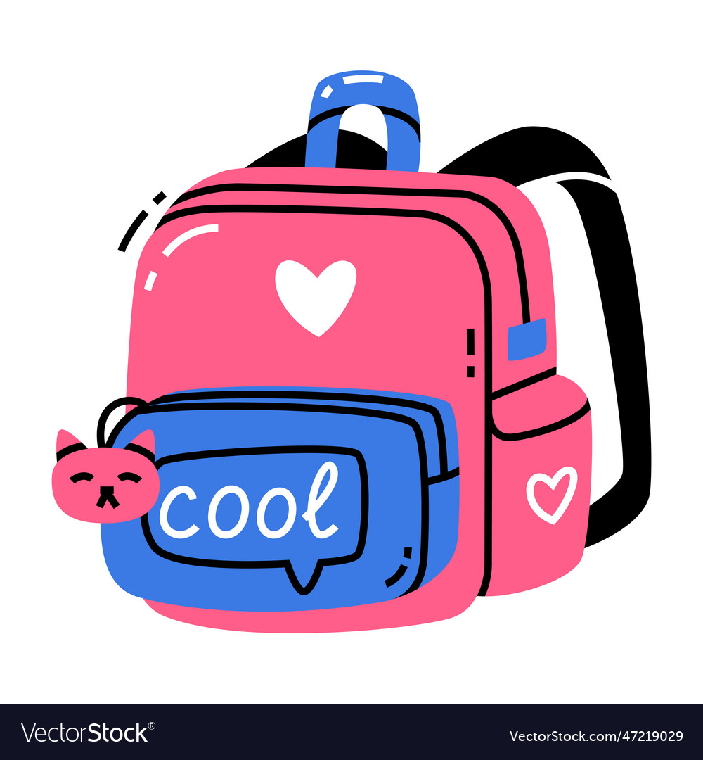 Colored cool school backpack with shoulder strap Vector Image