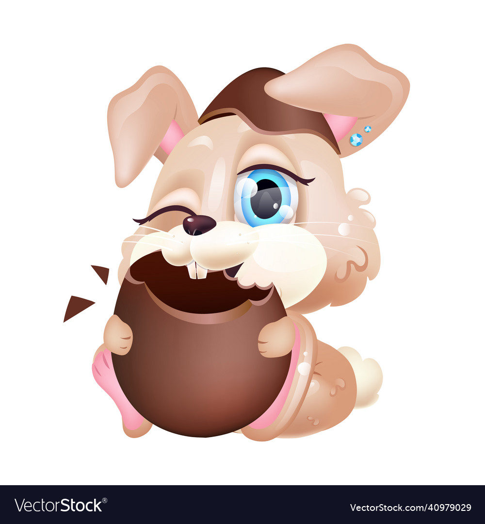 Cute bunny eating chocolate egg kawaii cartoon