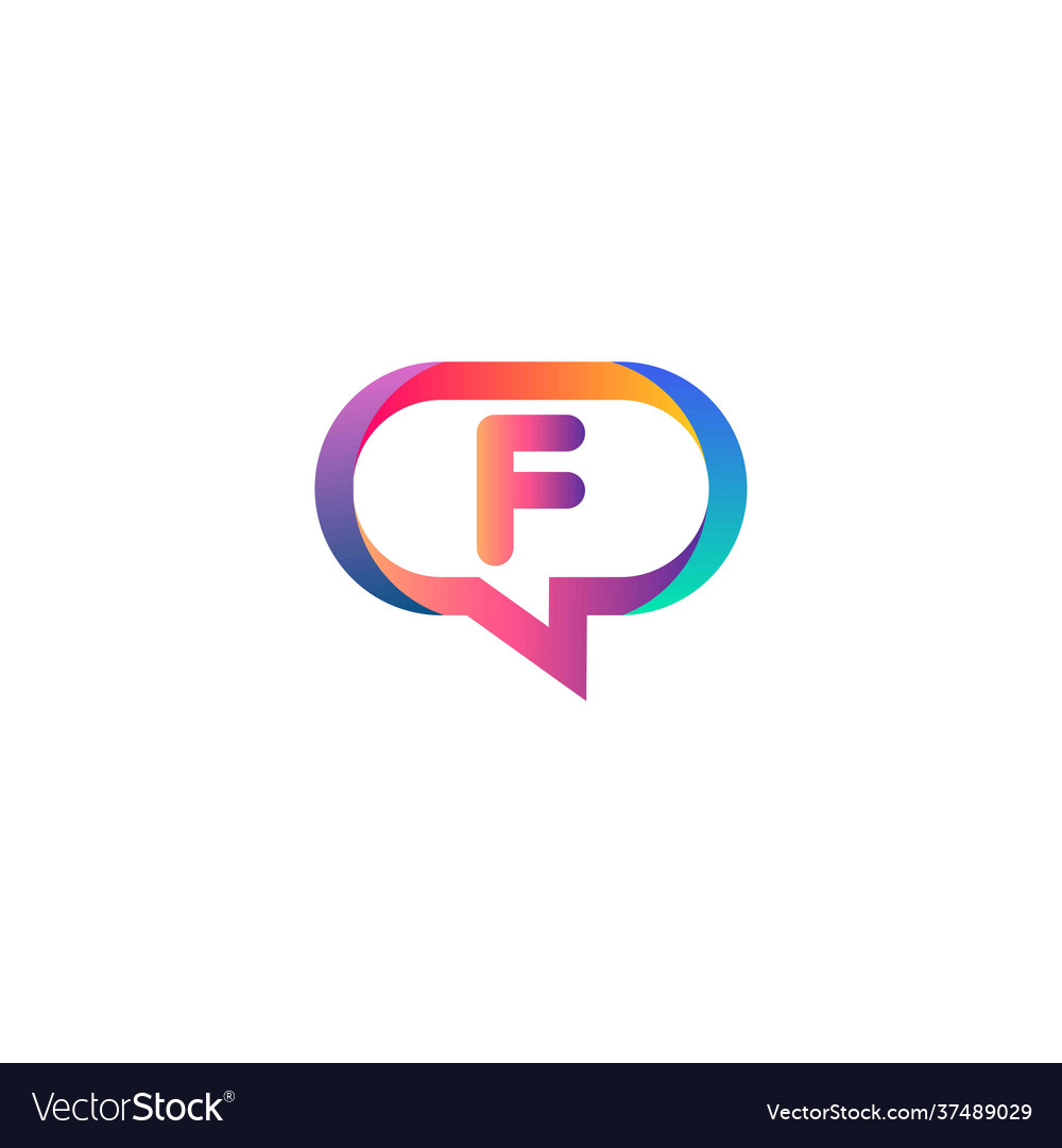 F letter colorful on rectangle chat icon logo