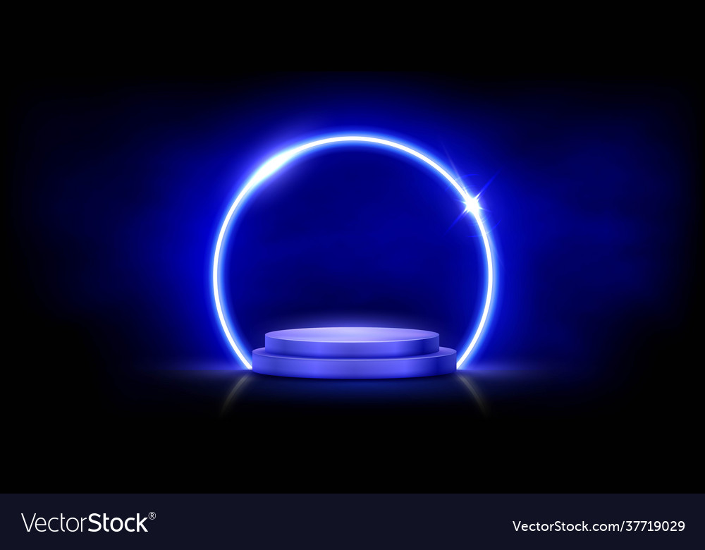 Glowing neon blue circle with sparkles in fog Vector Image