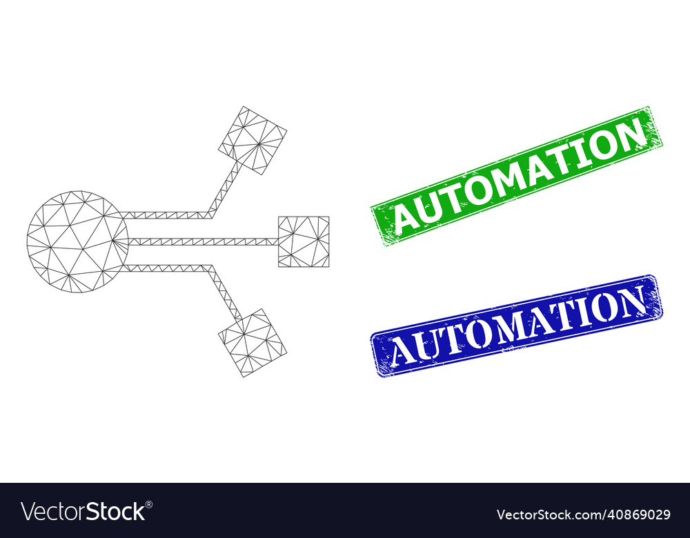 Grunged Automation Abzeichen und Polygonnetz