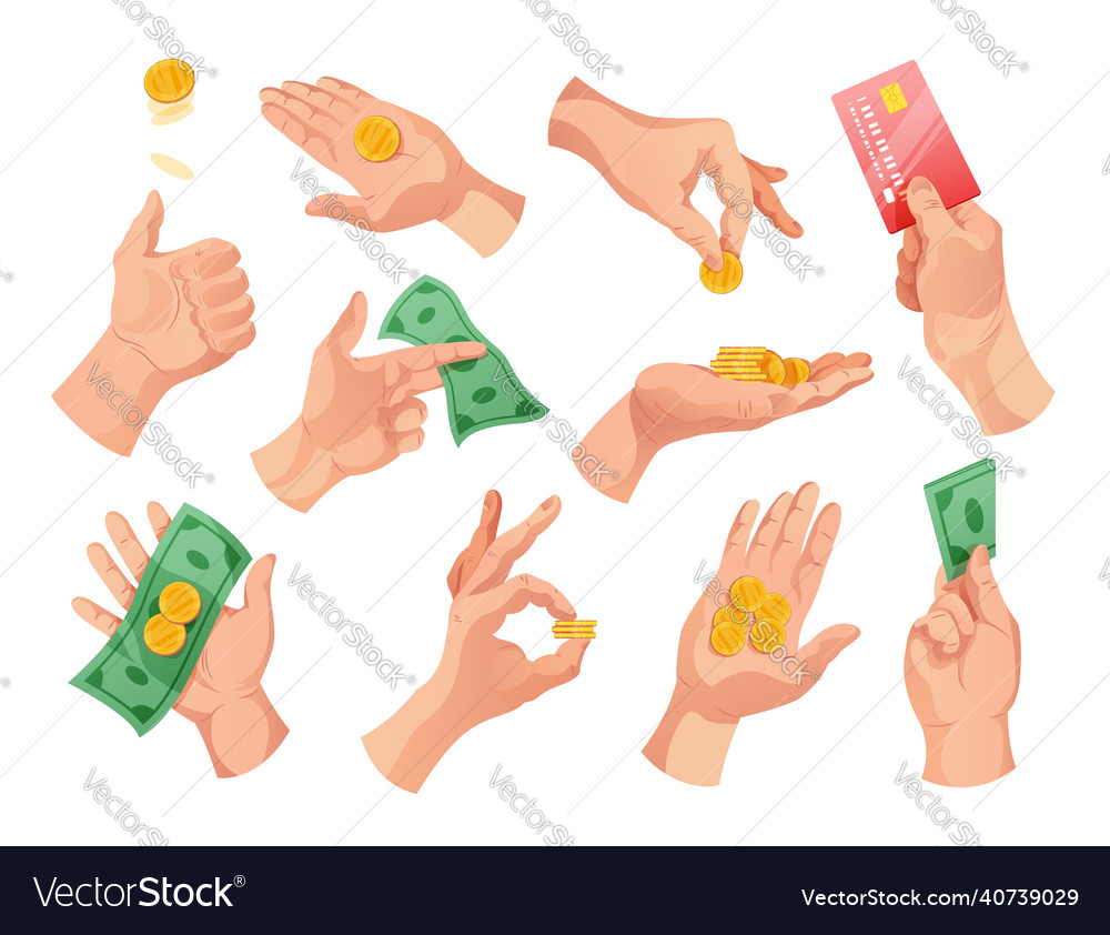 Hands holding money set