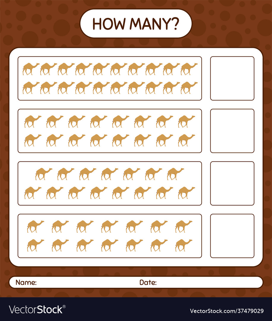 How many counting game with camel worksheet vector image How many counting game with camel worksheet