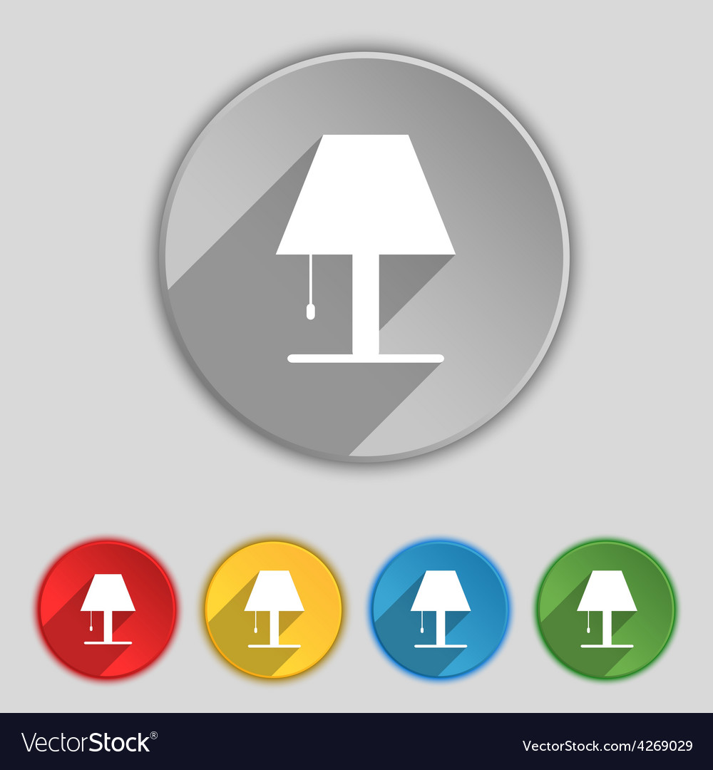 Lamp icon sign symbol on five flat buttons