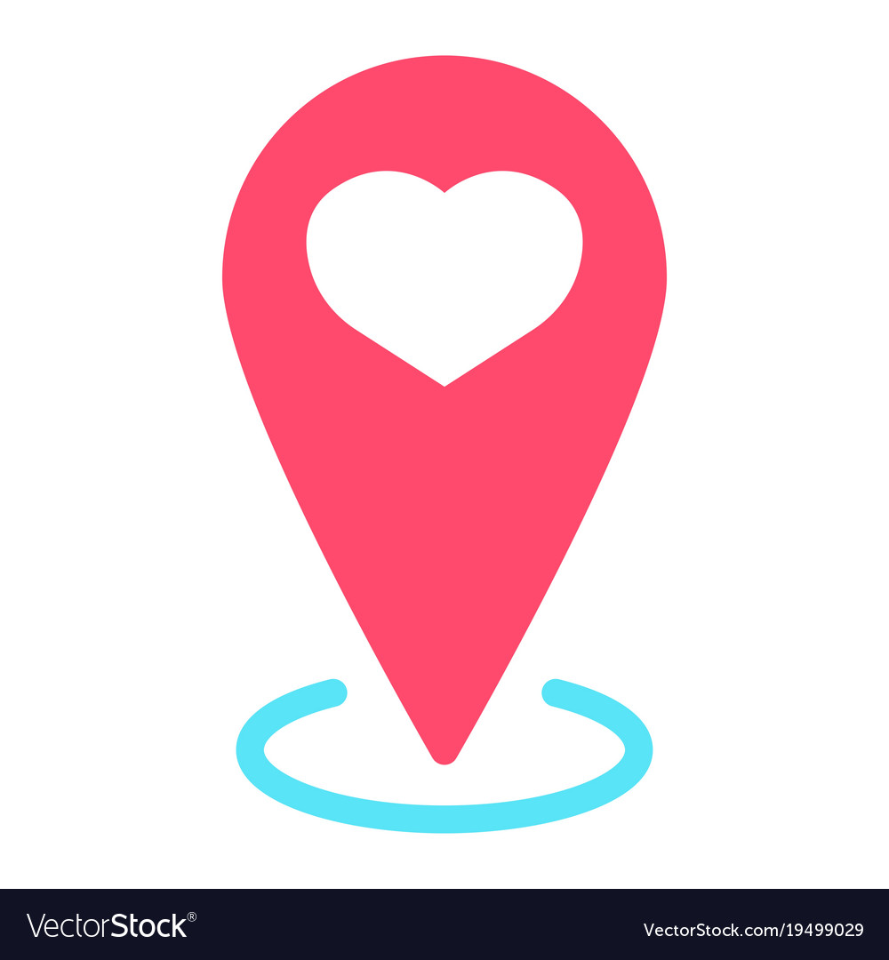 Map pointer with heart flat icon valentines day