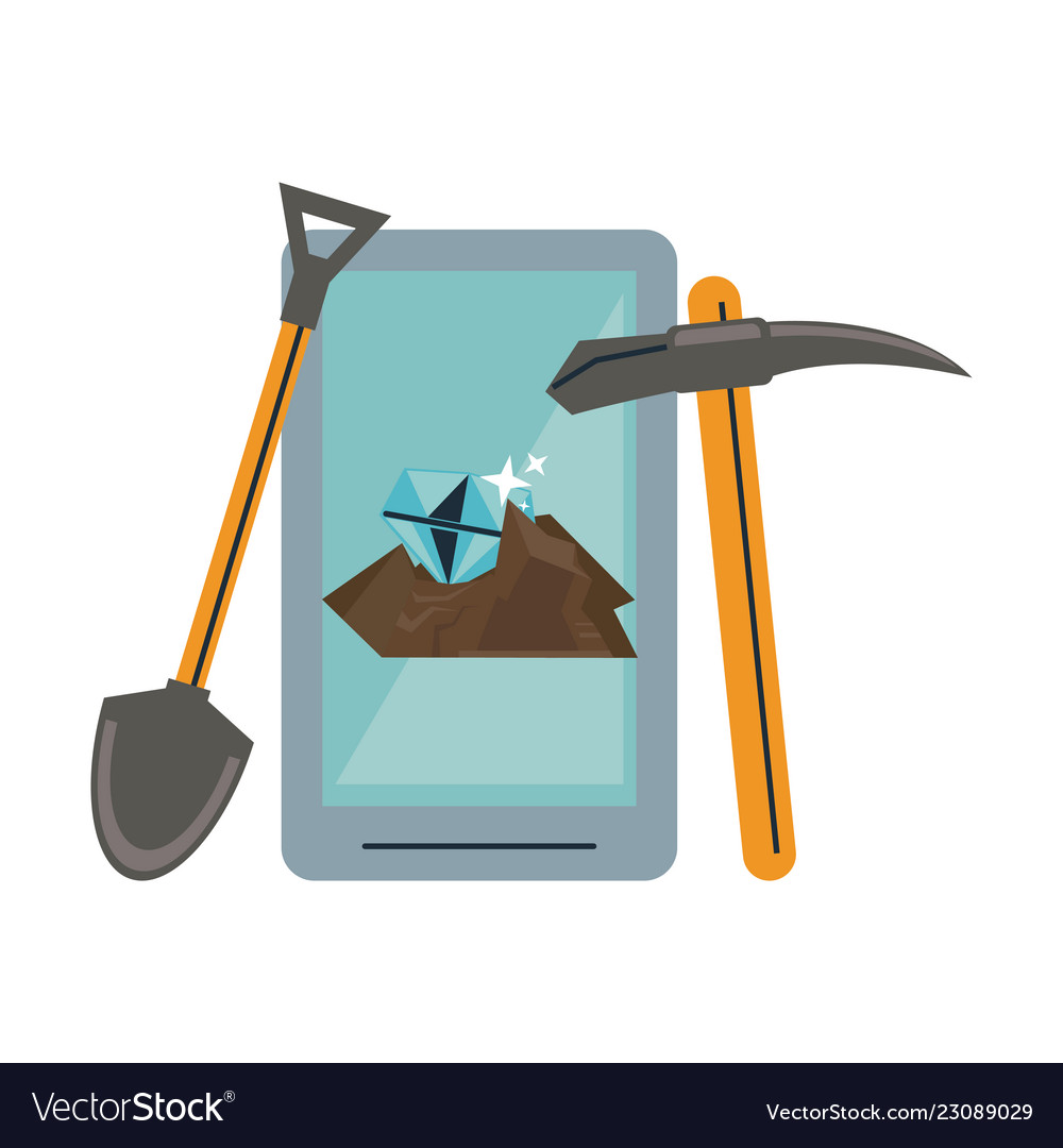 Mining from smartphone and tools vector image Mining from smartphone and tools