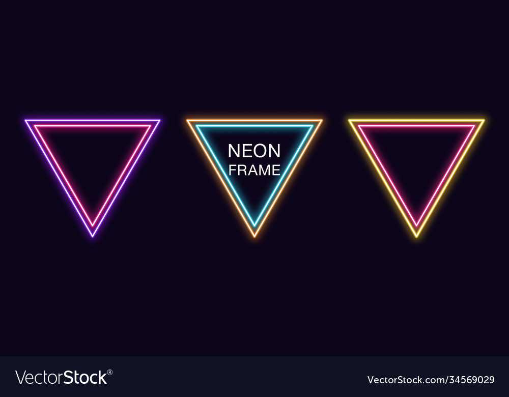 Neon triangle frame set triangular border vector image Neon triangle frame set triangular border