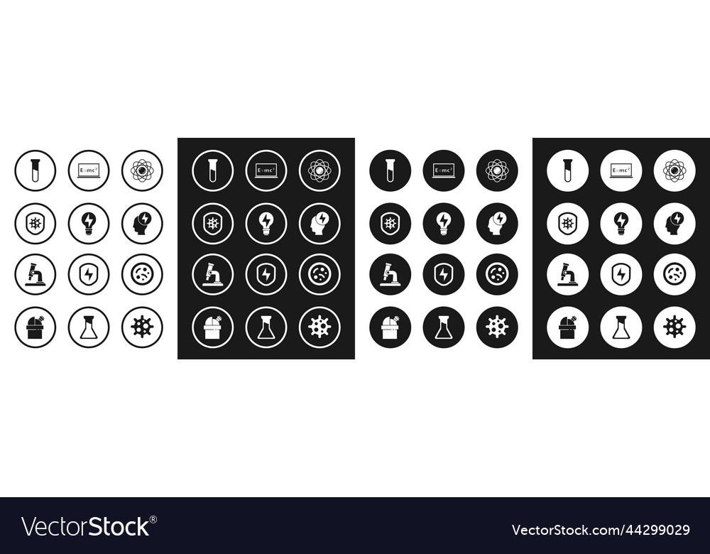 Set atom light bulb with lightning shield vector image Set atom light bulb with lightning shield