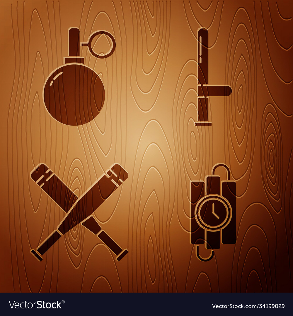 Set dynamite stick and timer clock hand grenade vector image Set dynamite stick and timer clock hand grenade
