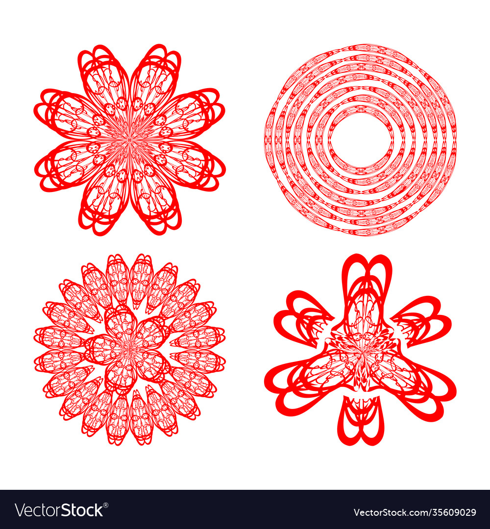 Set four decorative doodle patterns in red Vector Image Set four decorative doodle patterns in red