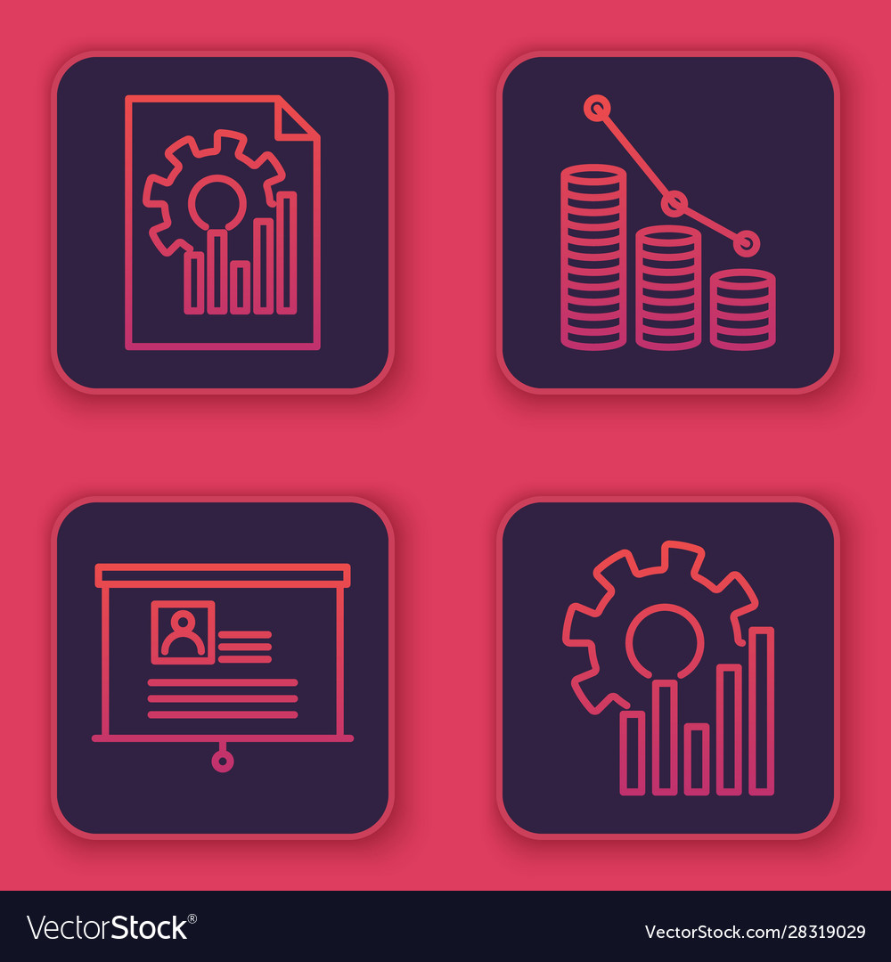 Set line document with graph chart board vector image Set line document with graph chart board