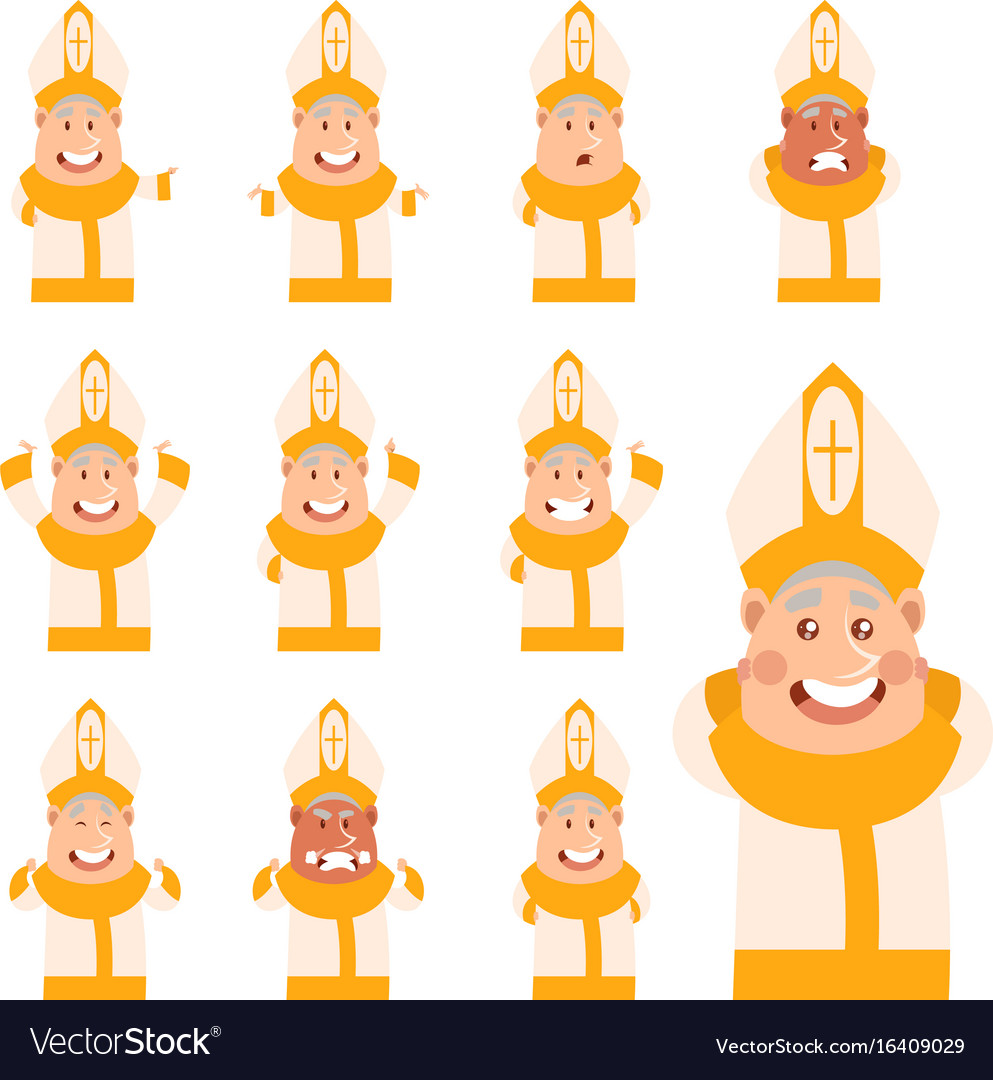 Set of flat cartoon pope icons