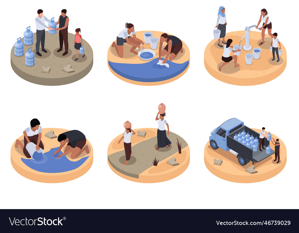 Water scarcity isometric compositions Royalty Free Vector