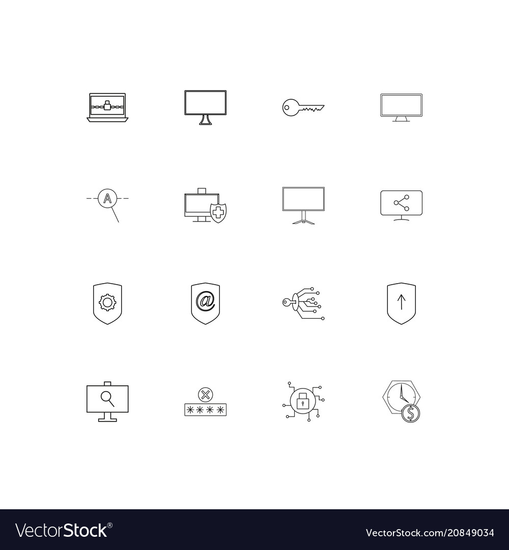 Internet security linear thin icons set outlined