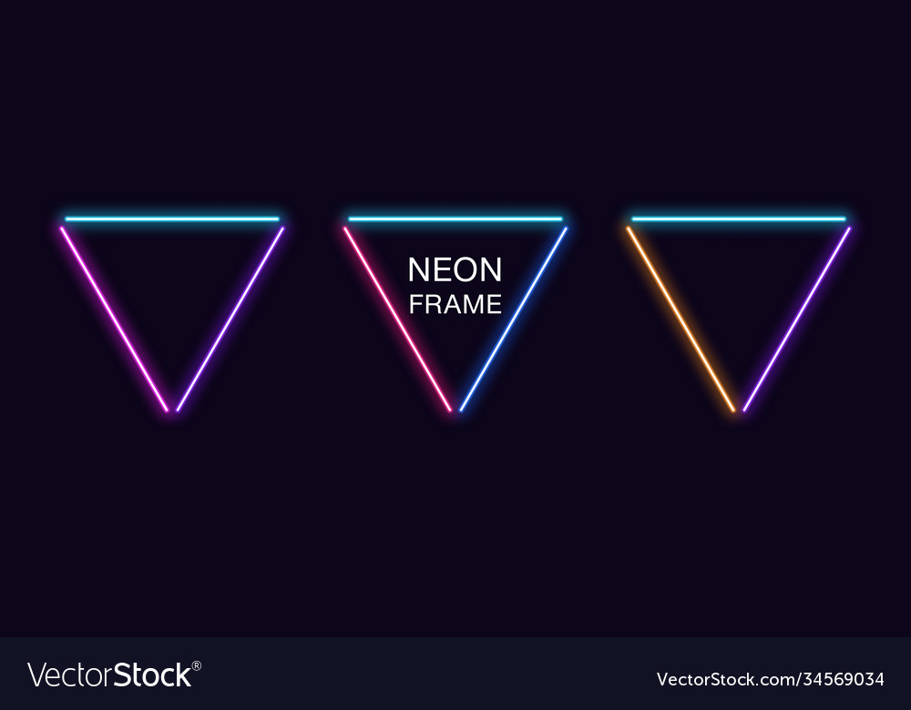 Neon triangle frame set triangular border vector image Neon triangle frame set triangular border