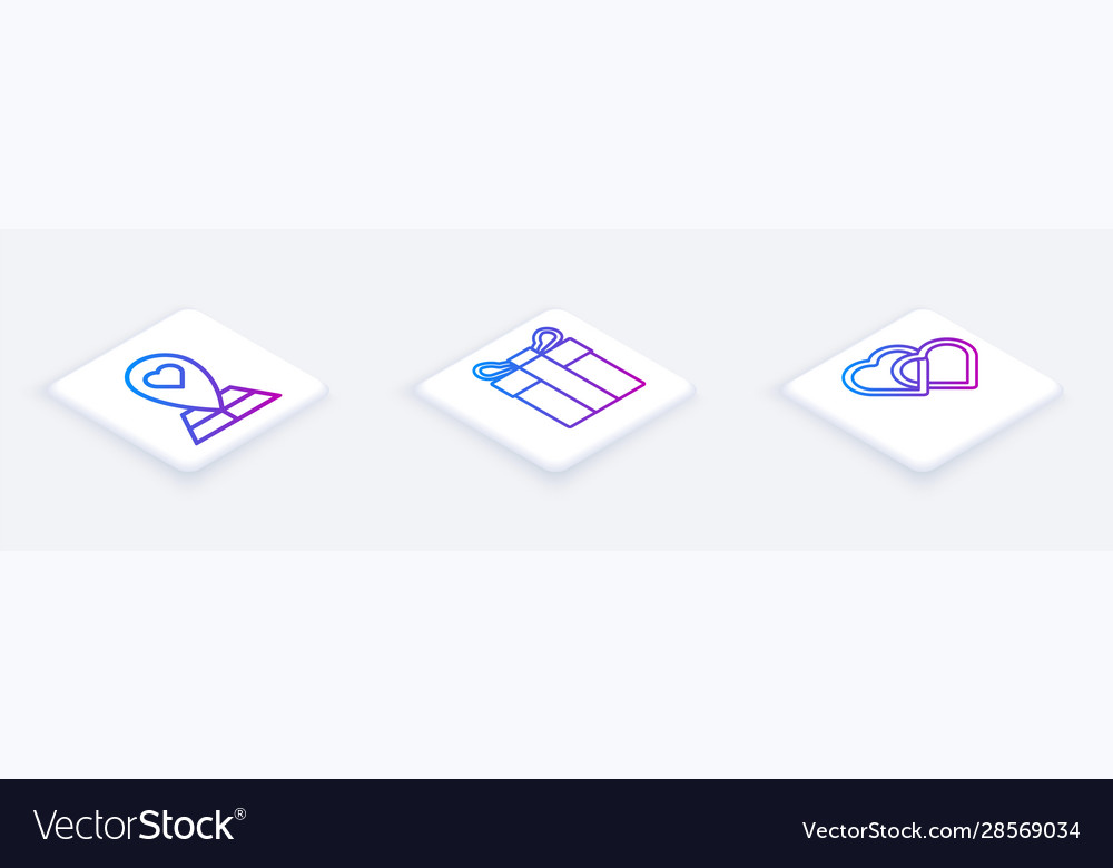 Set isometric line map pointer with heart gift vector image Set isometric line map pointer with heart gift