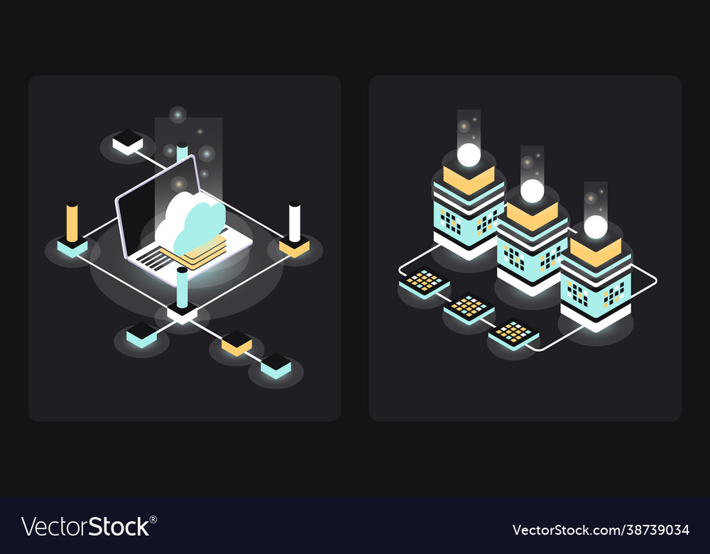 Set two isometric blockchain vector image Set two isometric blockchain