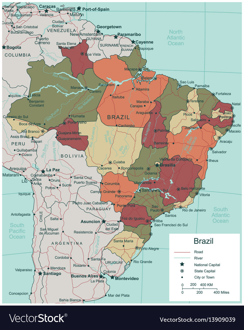 Brazil political map with selectable territories