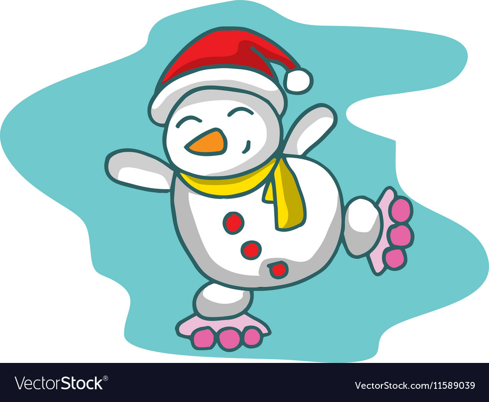 Cartoon snowman with roller skates christmas