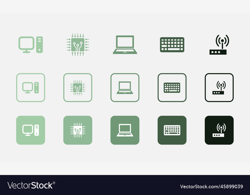 Computer cpu laptop keyboard router icons set