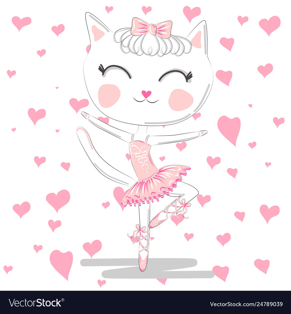 Cute ballerina cat dancing ballet in pink tutu Vector Image