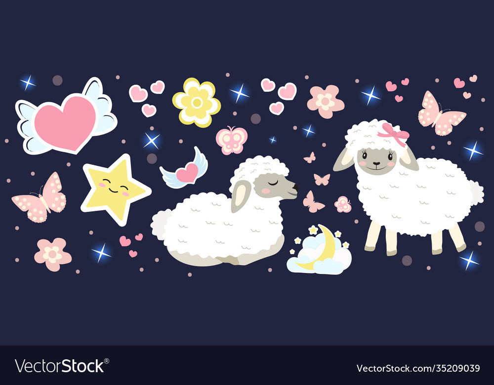 Cute sheep set objects collection design elements