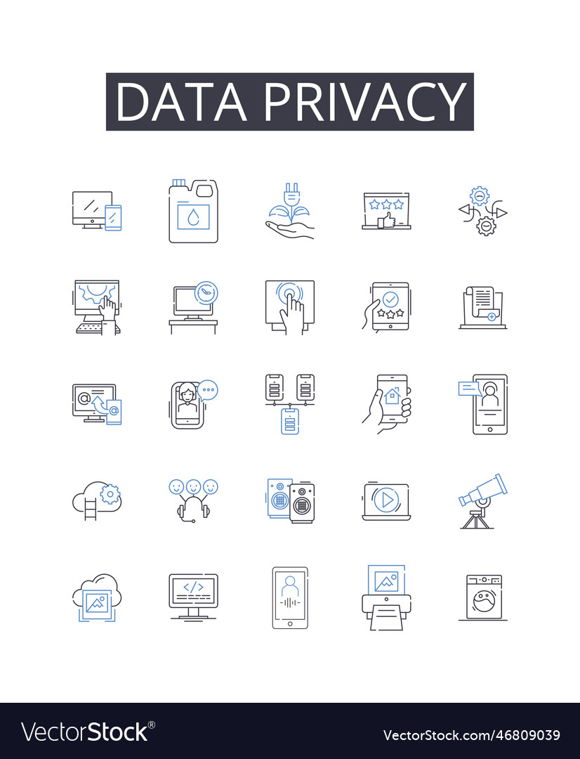 Data privacy line icons collection cohesion