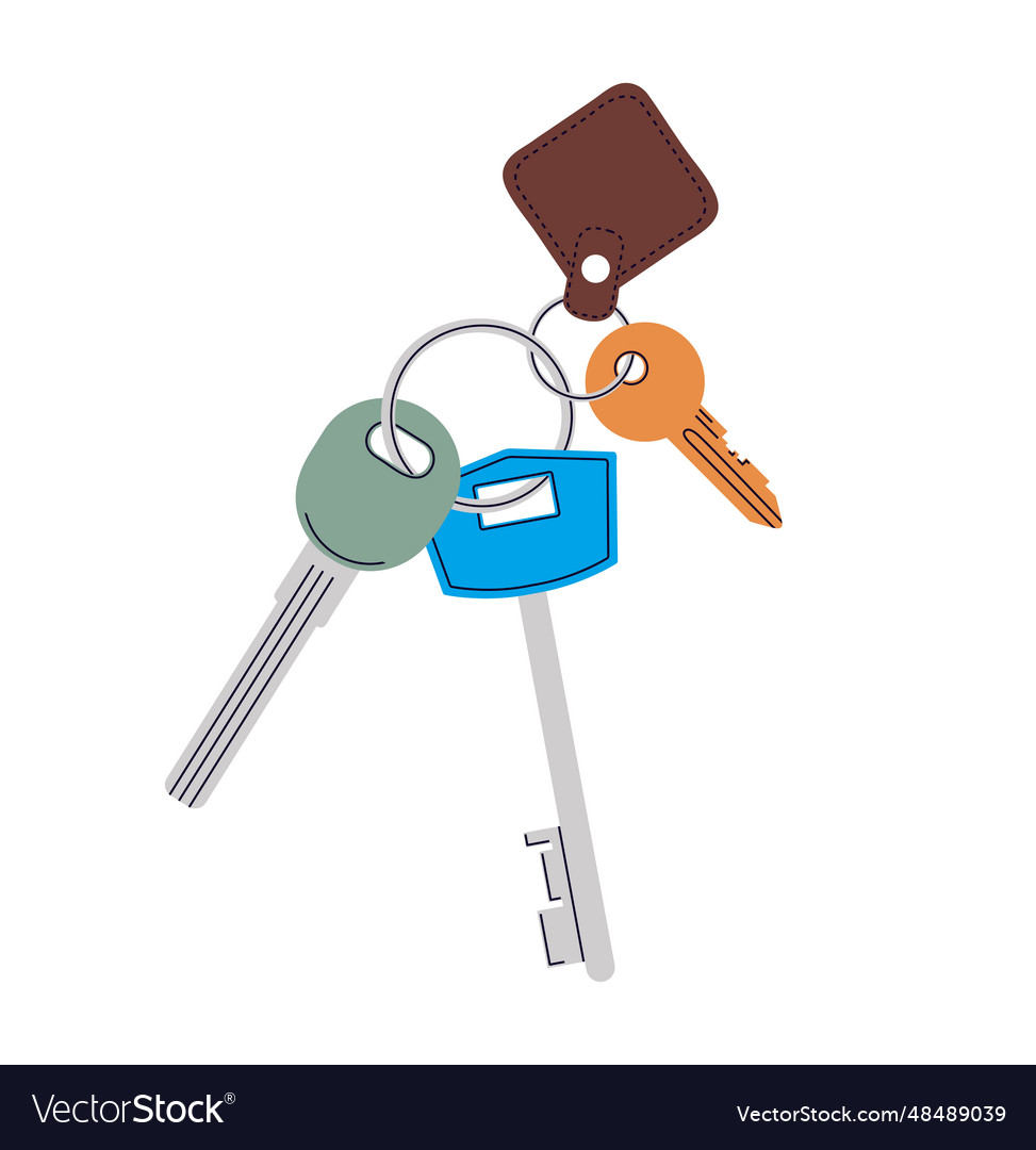 Door keys with trinket cartoon keyring Royalty Free Vector