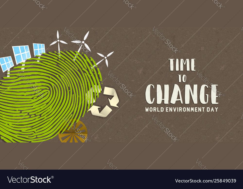 Environment Day Banner Green Finger Print Earth Vector Image