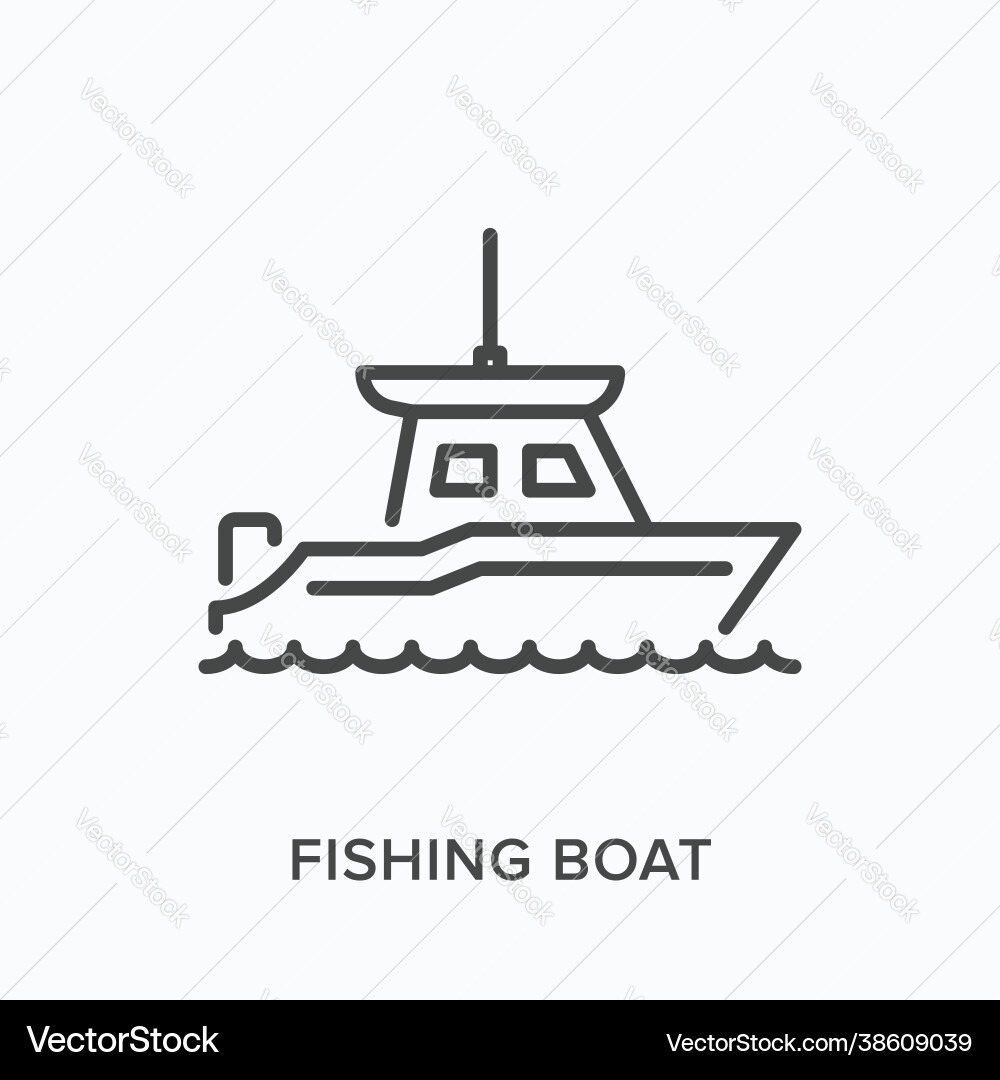 Fishing boat flat line icon outline Royalty Free Vector