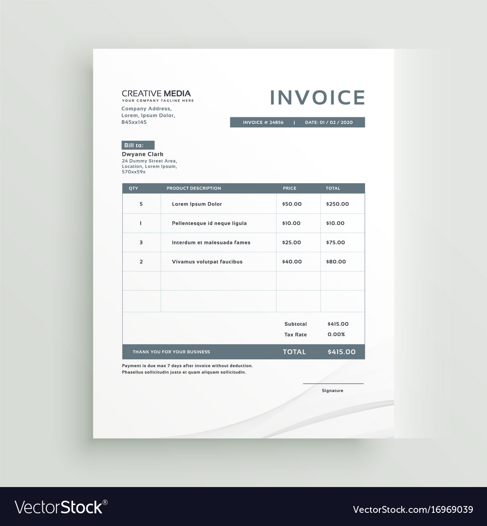 Invoice template design in minimal style