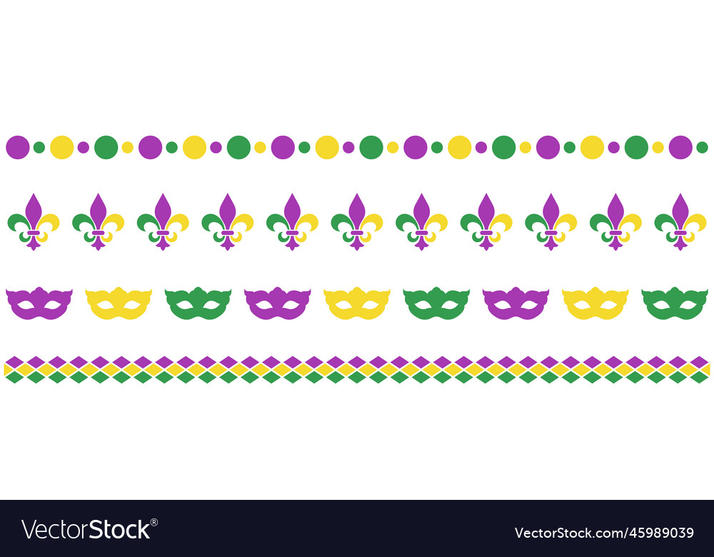 Mardy gras horizontal border set Royalty Free Vector Image