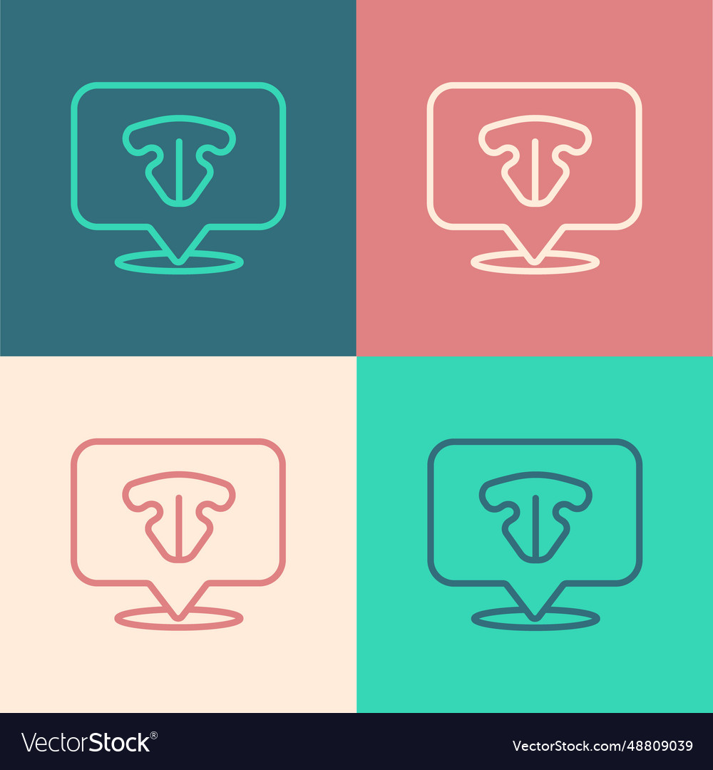 Pop art line cat nose icon isolated on color