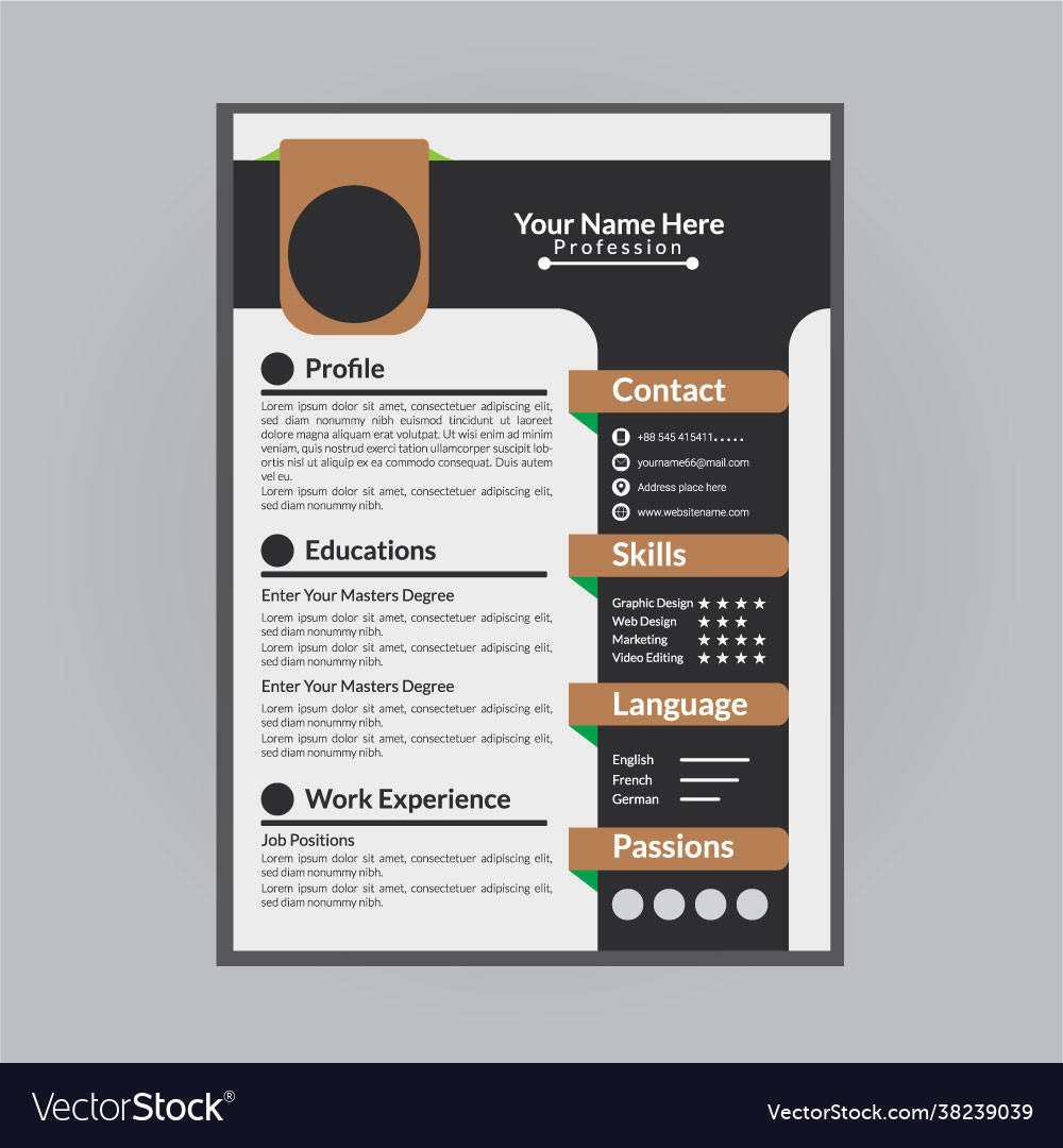 Professional resume cv template design Royalty Free Vector