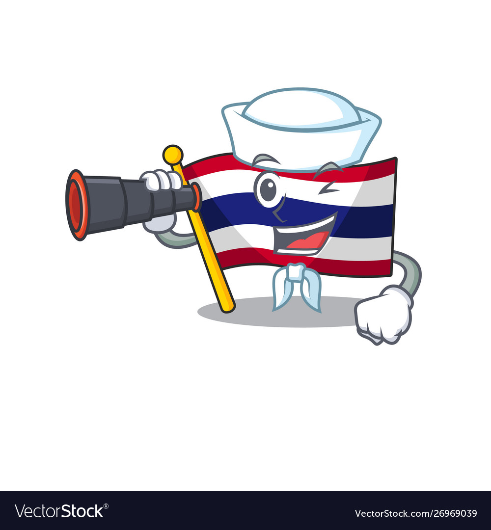 Sailor with binocular flag thailand cartoon