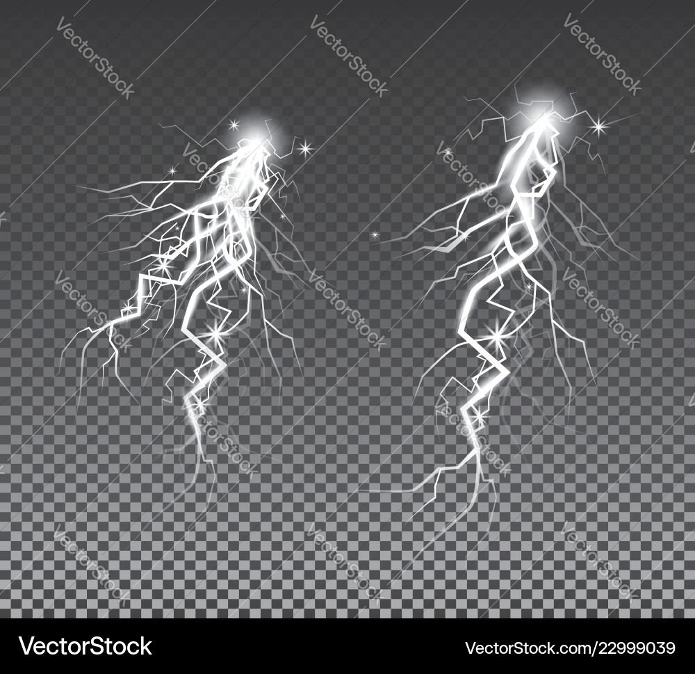 Set of lightnings thunder storm and lightnings Vector Image