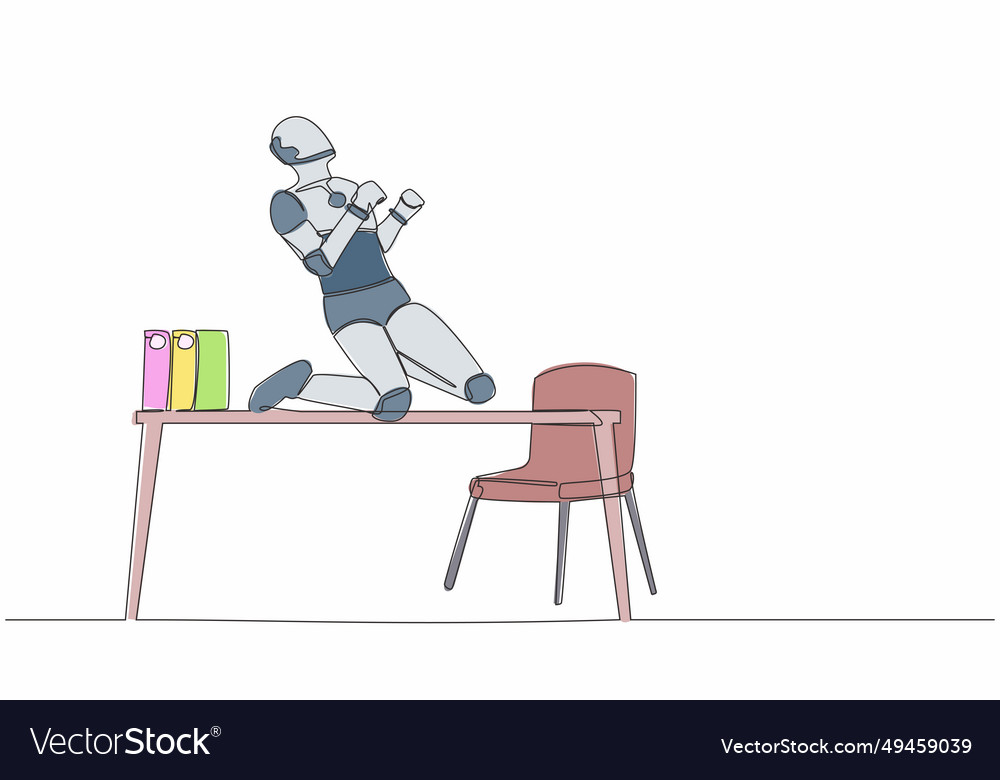 Single continuous line happy robot kneeling vector image Single continuous line happy robot kneeling