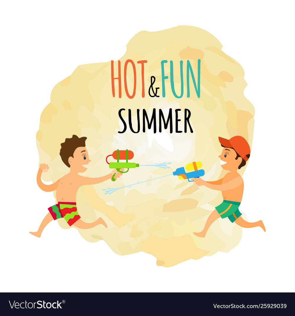 Summer isolated icon children with water guns