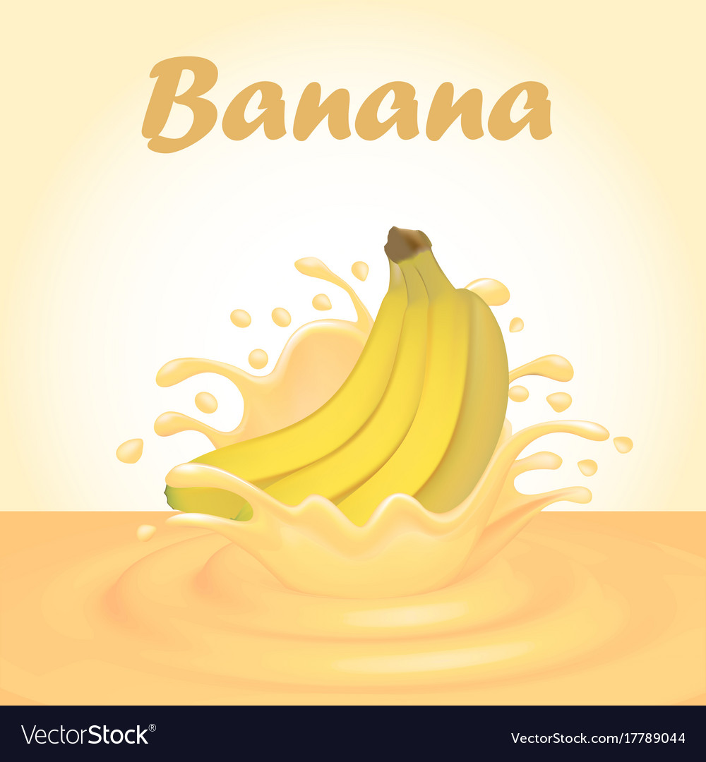 A splash of juice from falling banana and drops Vector Image