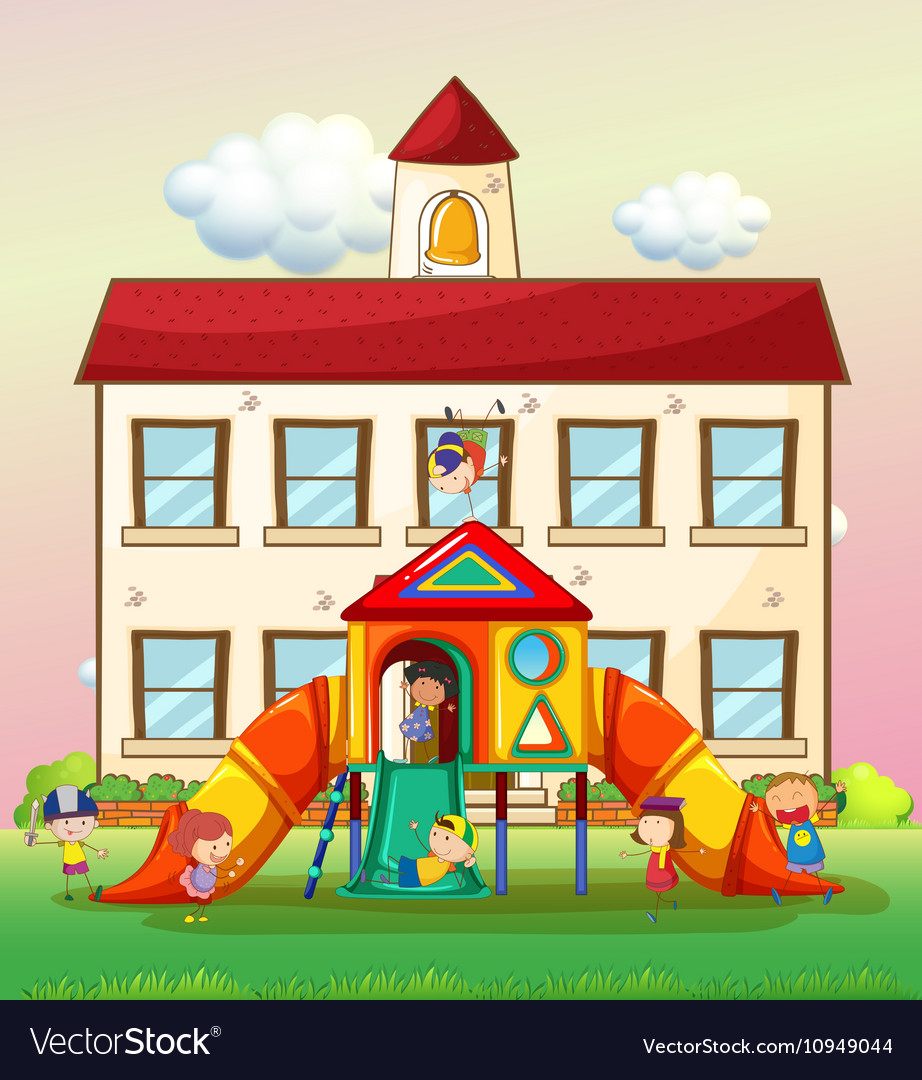 Children playing slide at school Royalty Free Vector Image