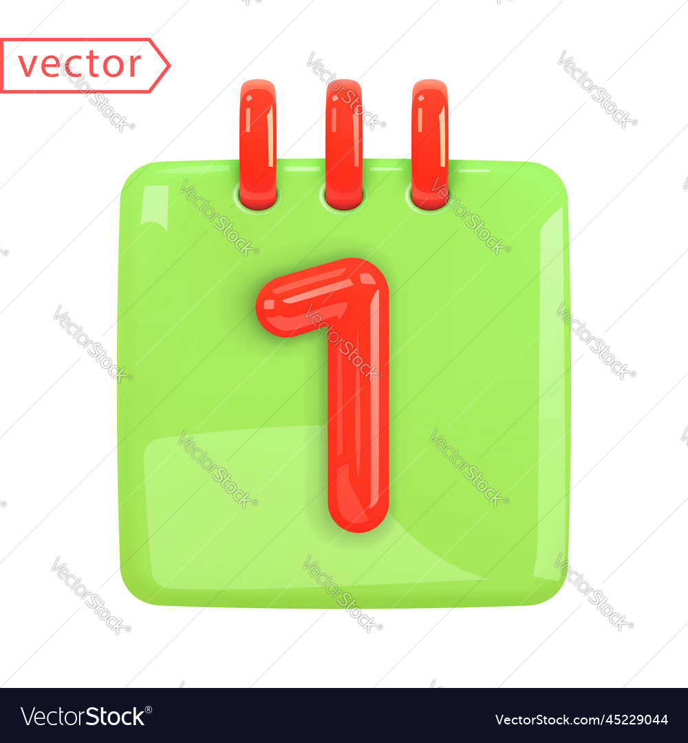 Daily calendar with date day 1 red color number