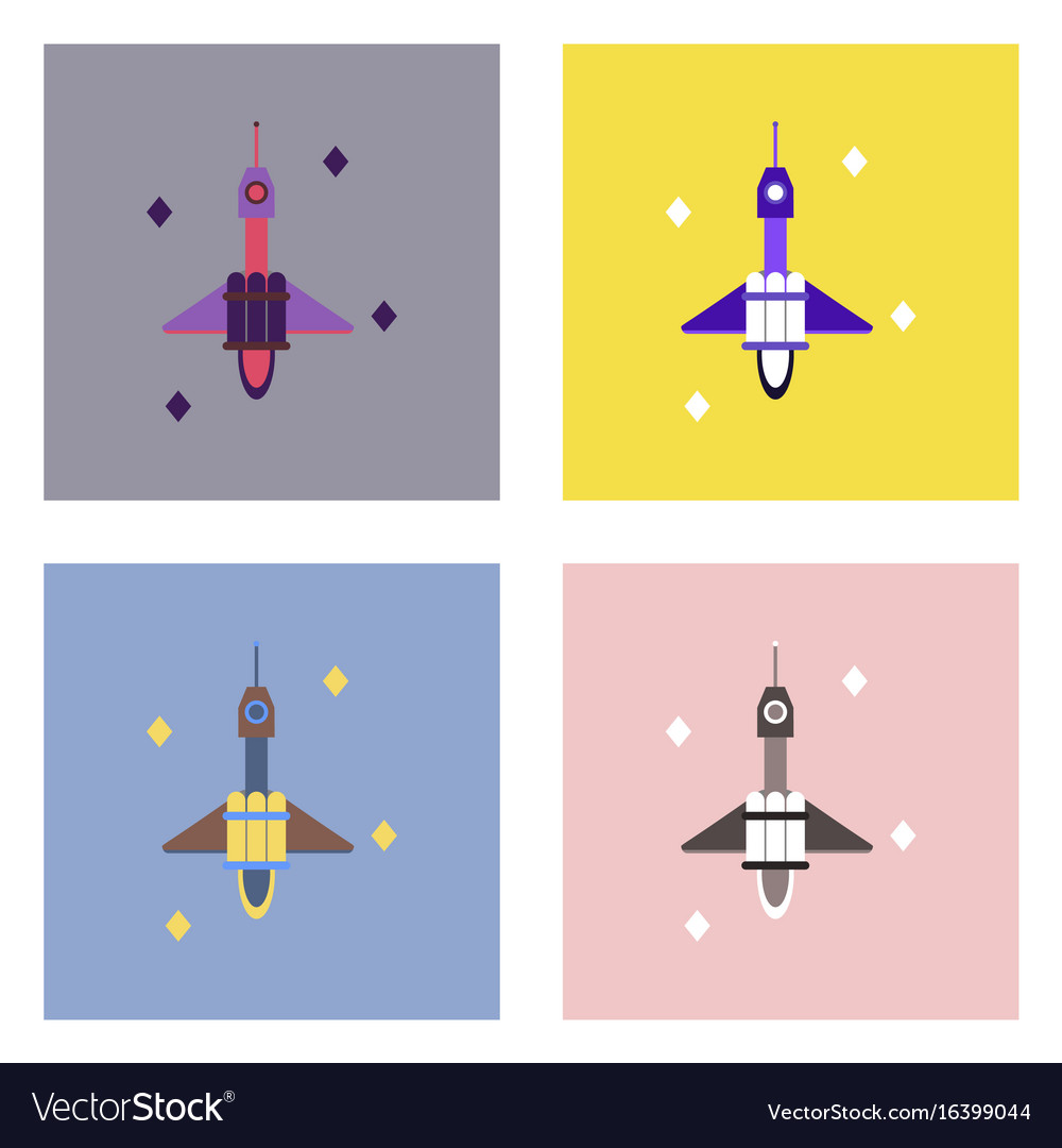 Flat icon design collection spaceship in space