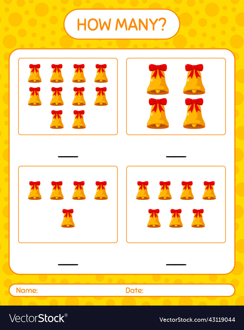 How many counting game with bell worksheet Vector Image How many counting game with bell worksheet